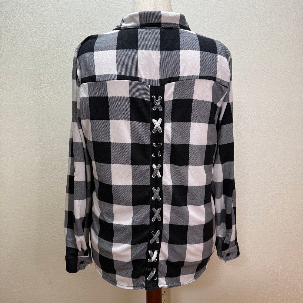 Eden & Olivia Lace-Up Corset Back 90s Grunge Edgy Flannel Shirt Women XL